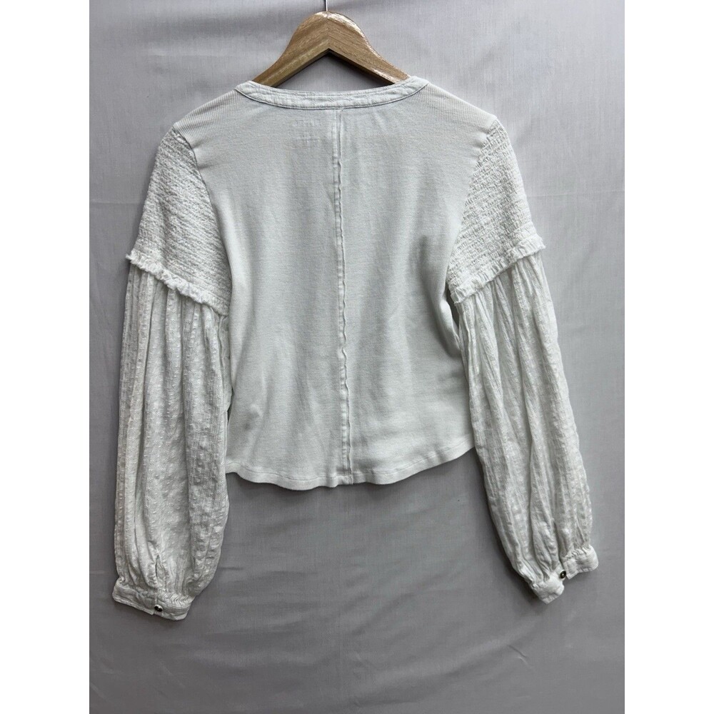 Anthropologie Pilcro Andie Ribbed Henley Balloon Sleeve White Medium Women’s - Picture 9 of 9